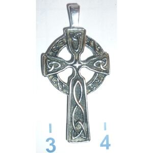 Vintage Celtic Knot Cross Pendant Necklace Stainless‎ Steel Silver Tone Large